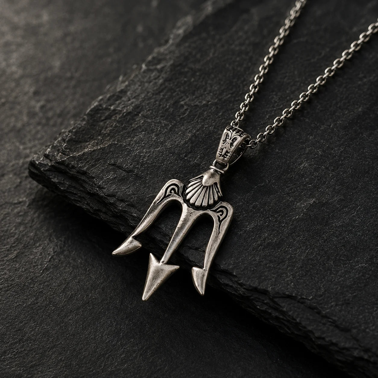 Antique-Style Trident Spear Pendant  Necklace Charmora Jewelry