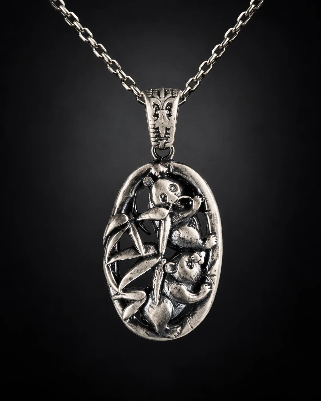 Openwork Bamboo Panda Medallion Necklace  Necklace Charmora Jewelry