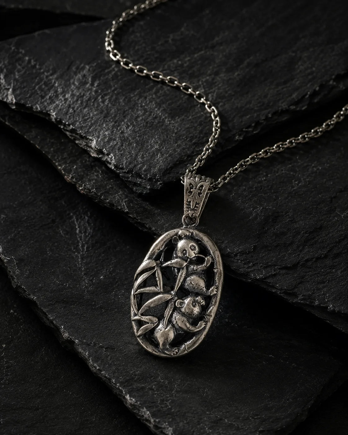 Openwork Bamboo Panda Medallion Necklace  Necklace Charmora Jewelry