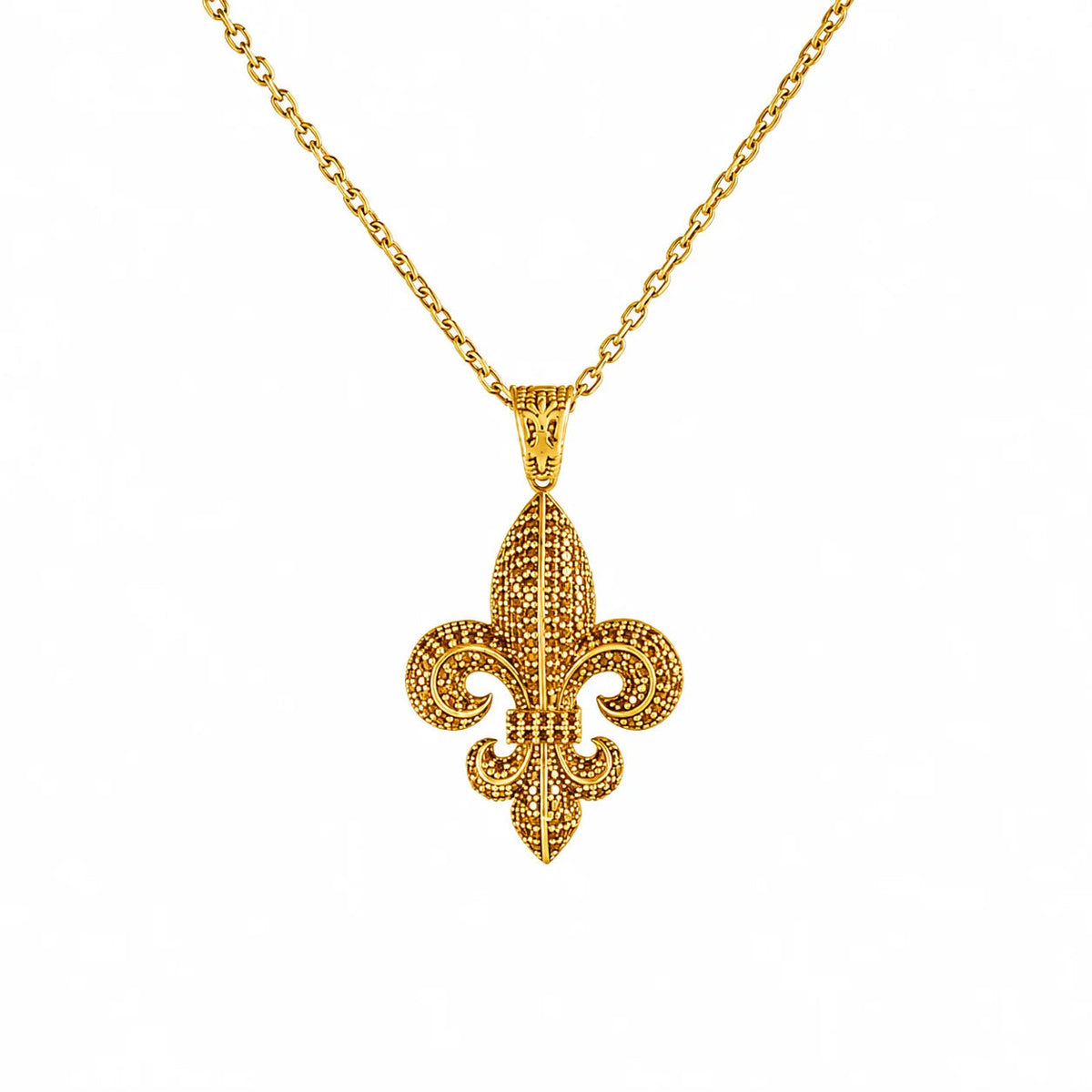 Black Pave Gemstone Fleur De Lis Necklace  Necklace Charmora Jewelry