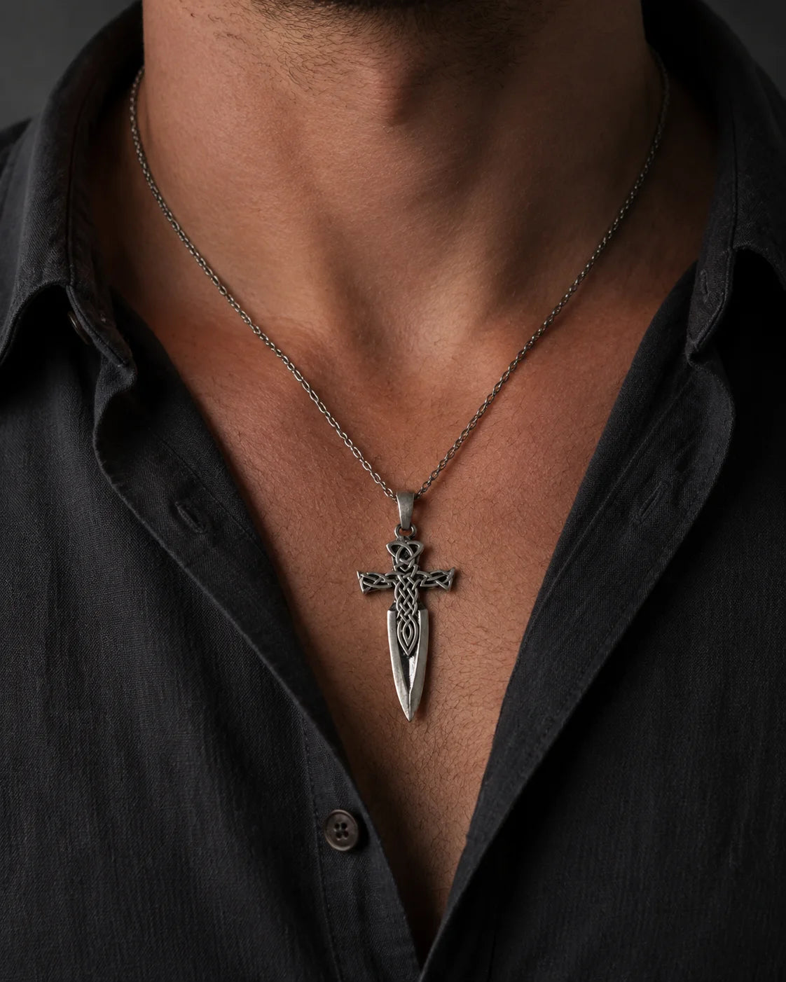 Celtic Knotwork Cross Dagger Necklace  Necklace Charmora Jewelry
