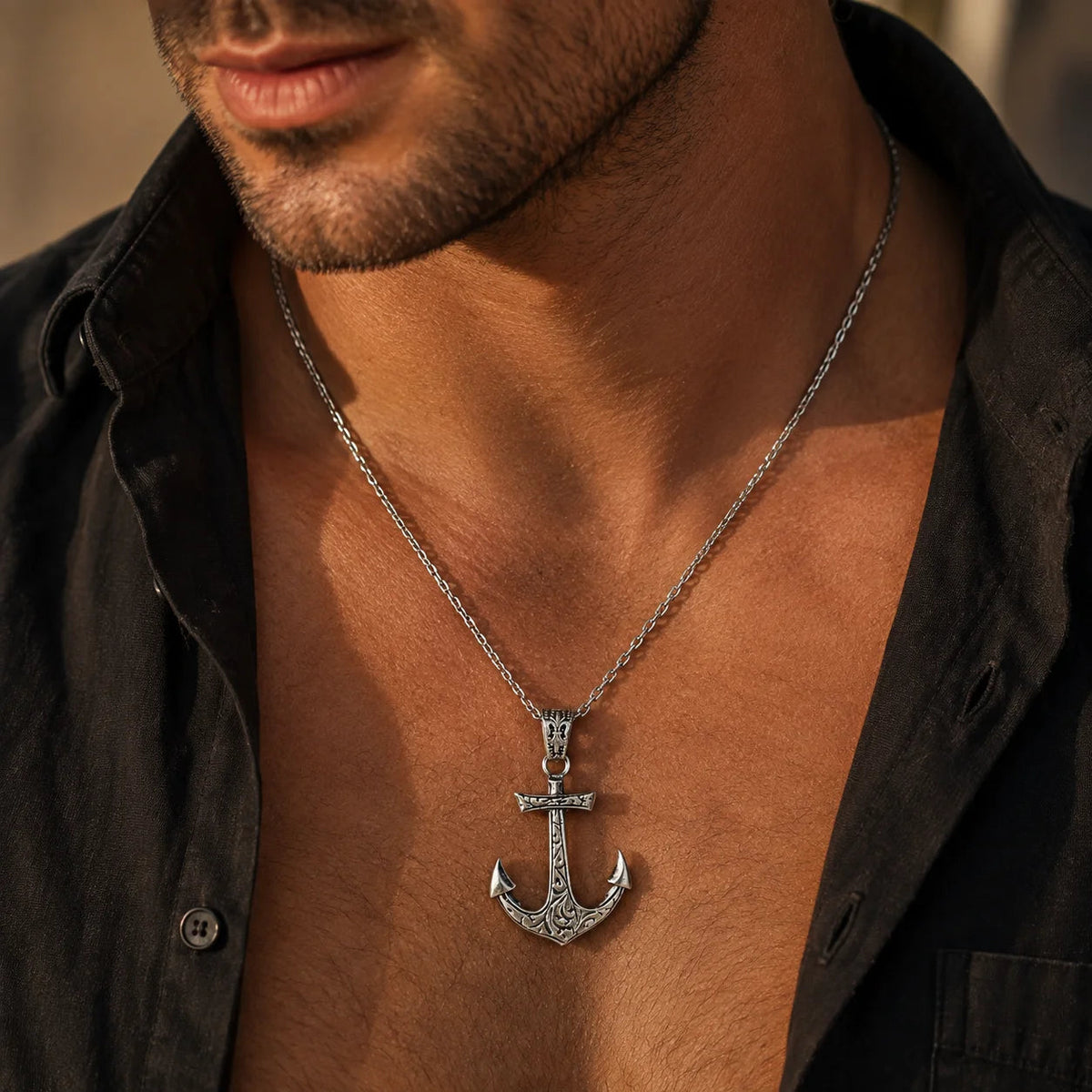 Ornate Antique Baroque Anchor Pendant Necklace  Necklace Charmora Jewelry