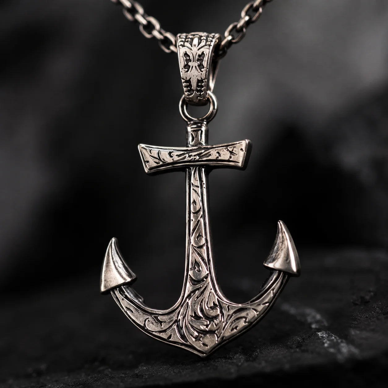 Ornate Antique Baroque Anchor Pendant Necklace  Necklace Charmora Jewelry