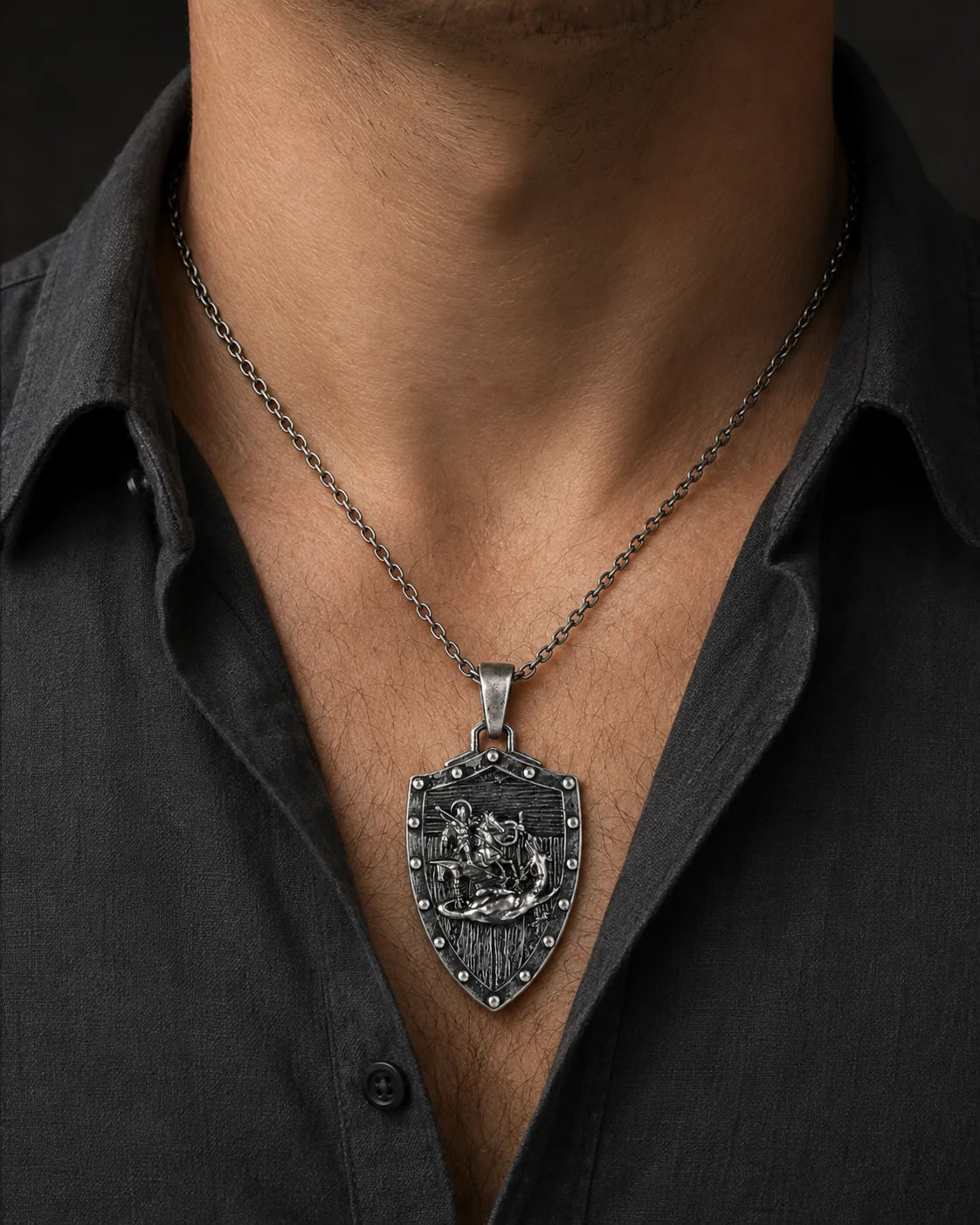 Saint George Dragon Slayer Shield Necklace  Necklace Charmora Jewelry