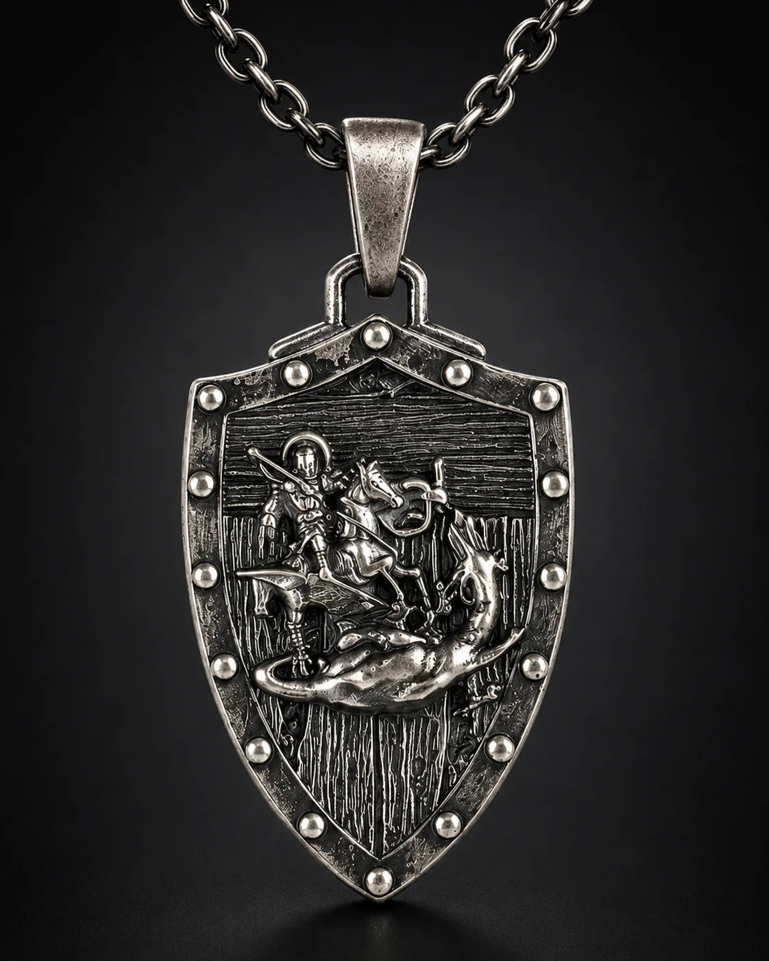 Saint George Dragon Slayer Shield Necklace  Necklace Charmora Jewelry