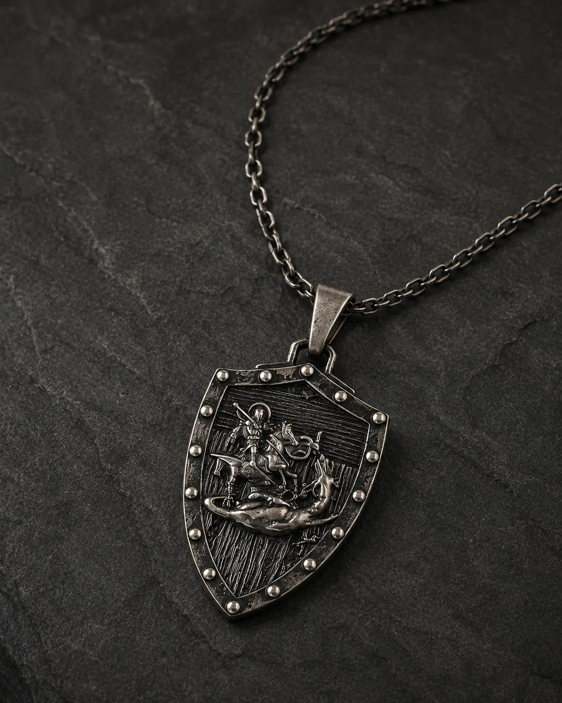 Saint George Dragon Slayer Shield Necklace  Necklace Charmora Jewelry