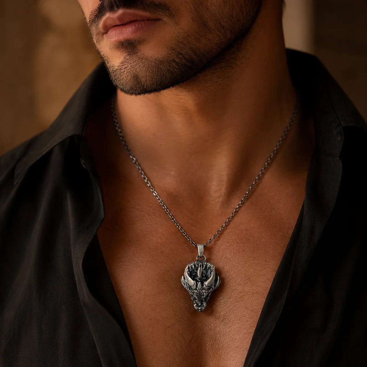 Gothic Horned Dragon Scale Necklace  Necklace Charmora Jewelry