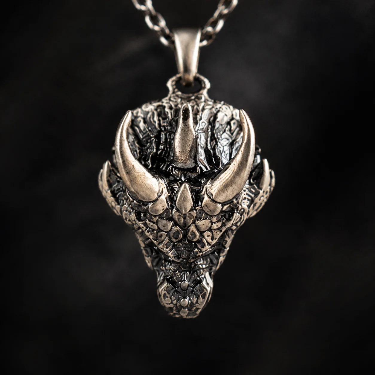 Gothic Horned Dragon Scale Necklace  Necklace Charmora Jewelry