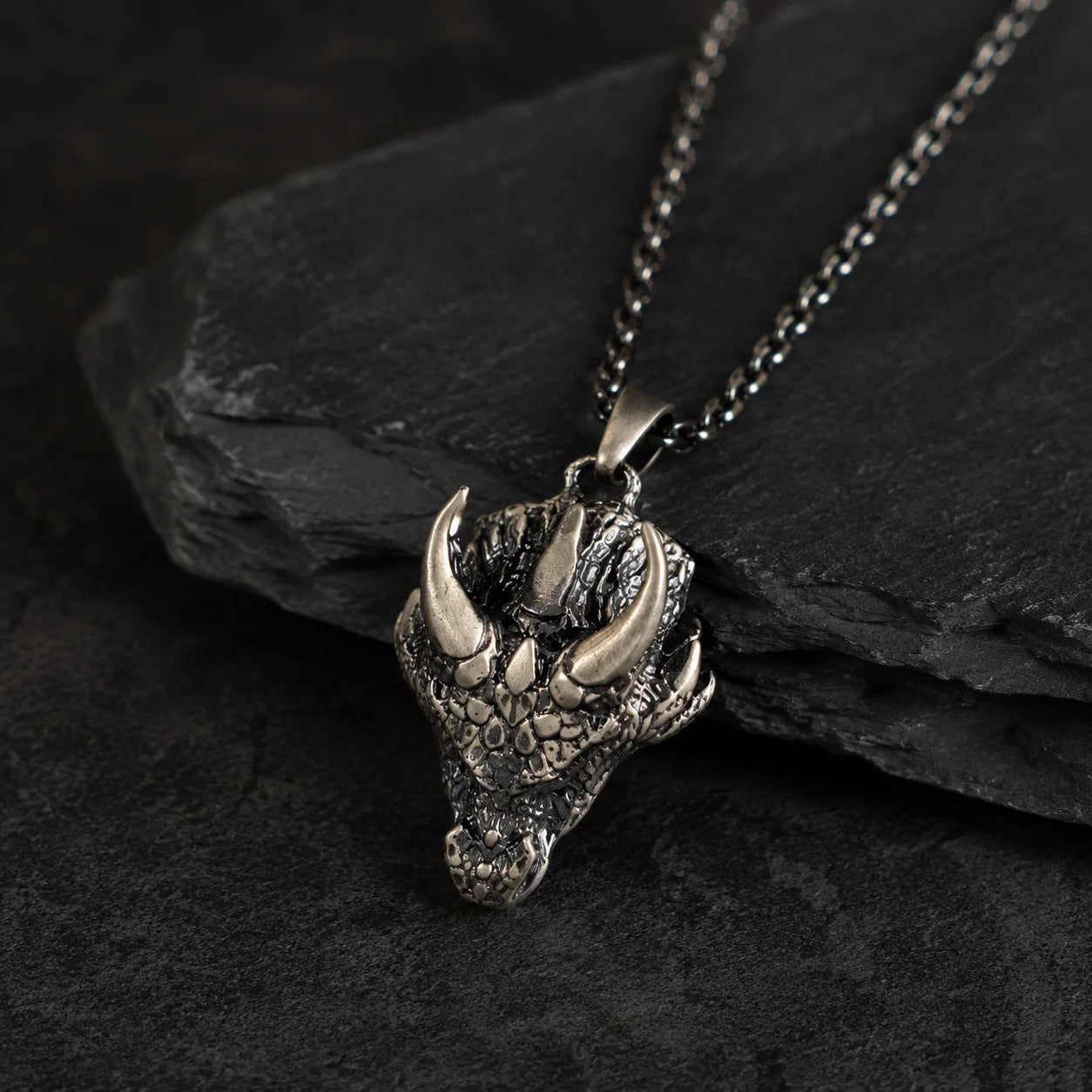 Gothic Horned Dragon Scale Necklace  Necklace Charmora Jewelry