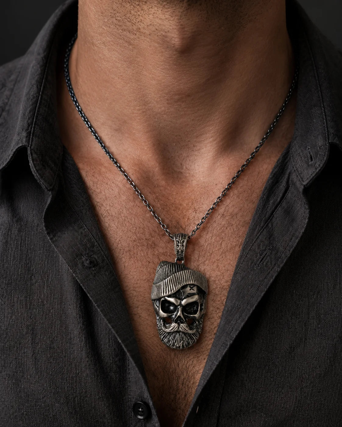 Bearded Skull Beanie Rebel Necklace  Necklace Charmora Jewelry