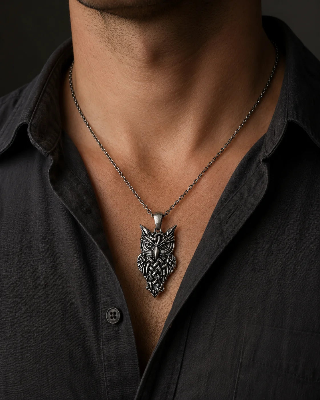 Celtic Knotwork Totem Owl  Necklace Charmora Jewelry
