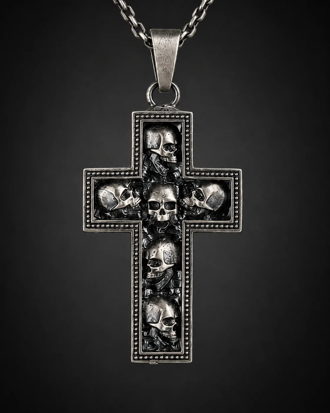 Memento Mori Six Skull Cross  Necklace Charmora Jewelry