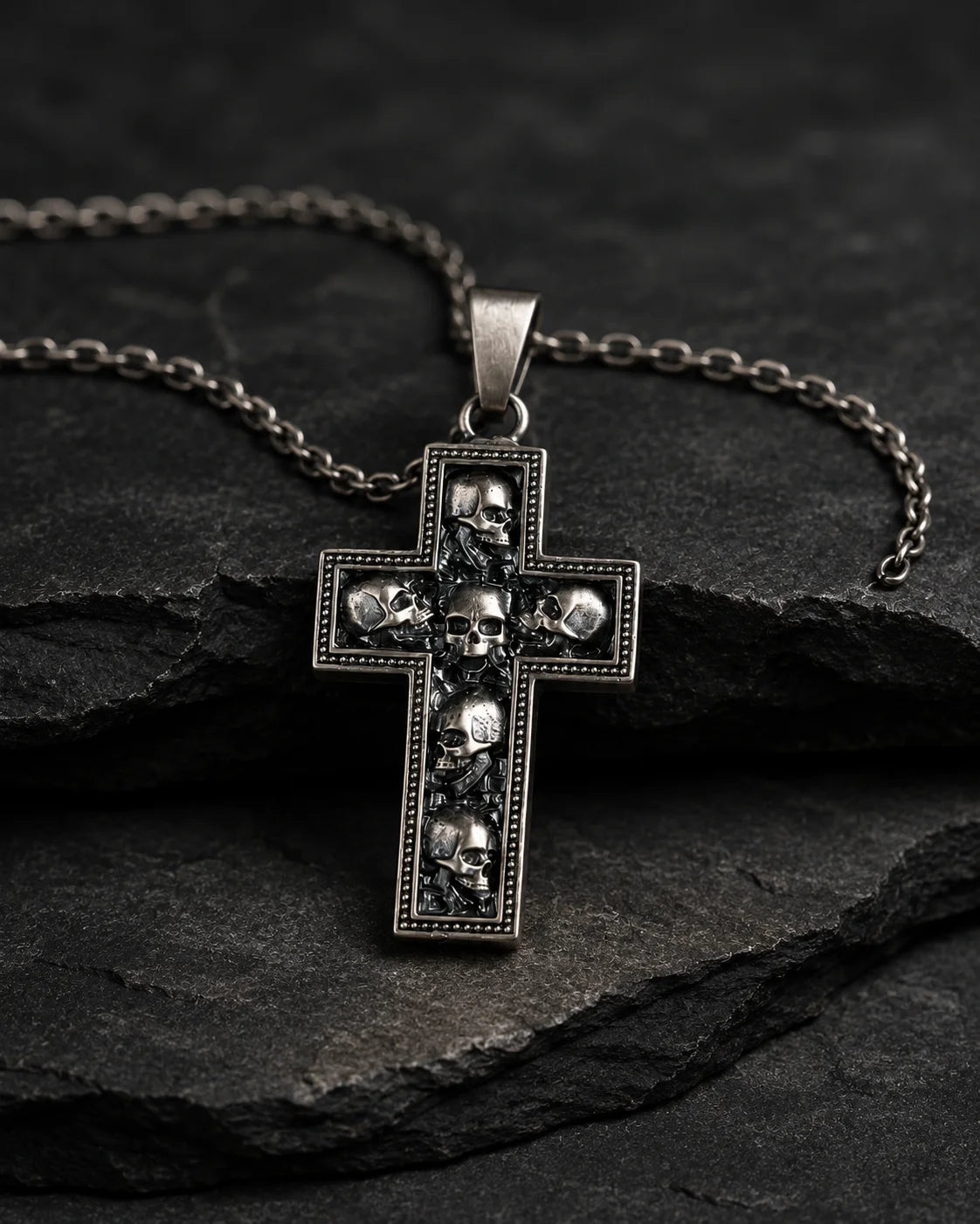 Memento Mori Six Skull Cross  Necklace Charmora Jewelry