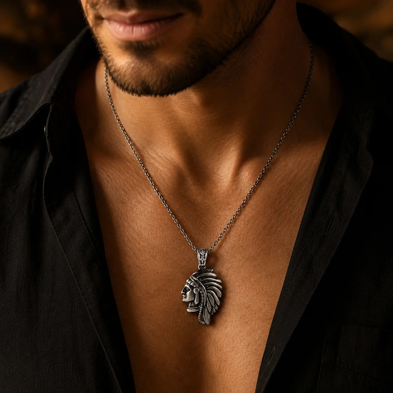 Tribal Chief Feathered Headdress  Necklace Charmora Jewelry