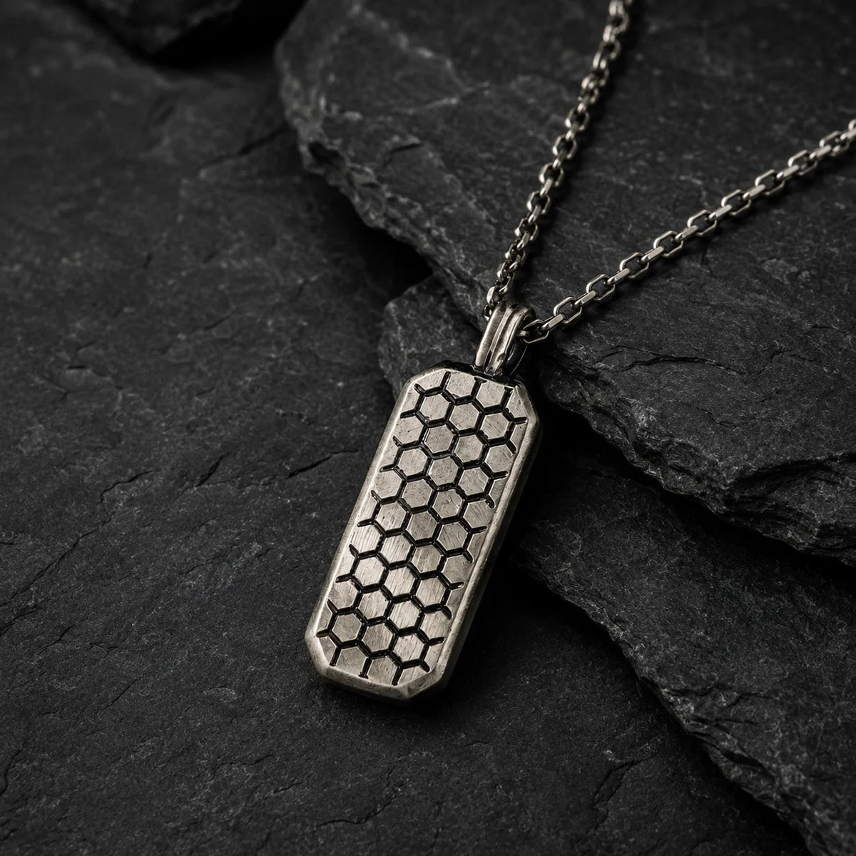 Custom Engraved Honeycomb Geometric Tag  Necklace Charmora Jewelry
