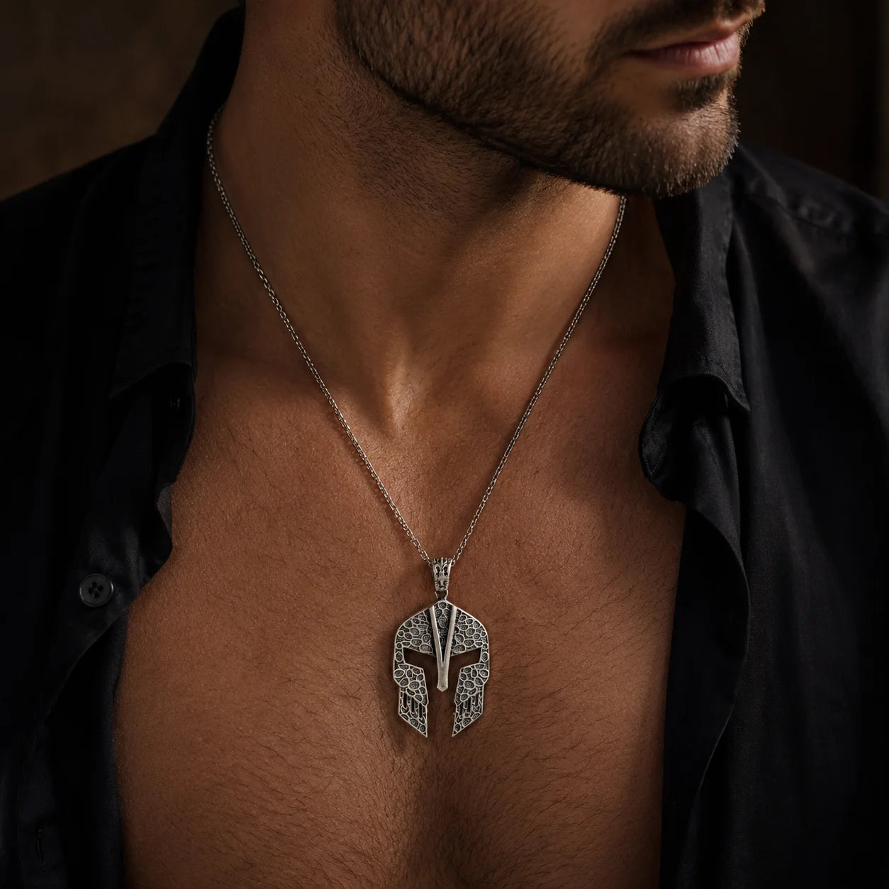 Filigree Spartan Helmet Openwork  Necklace Charmora Jewelry