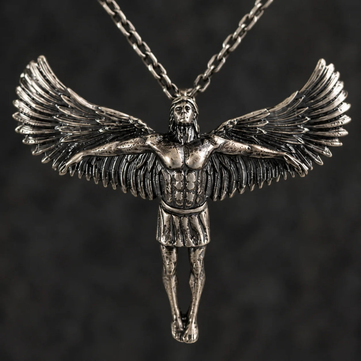 Sculptural Archangel Michael Winged  Necklace Charmora Jewelry