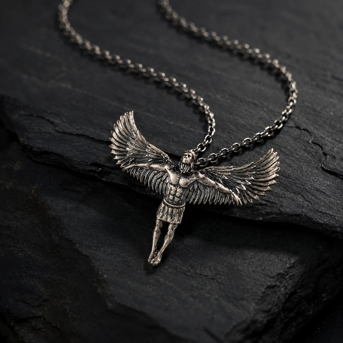 Sculptural Archangel Michael Winged  Necklace Charmora Jewelry