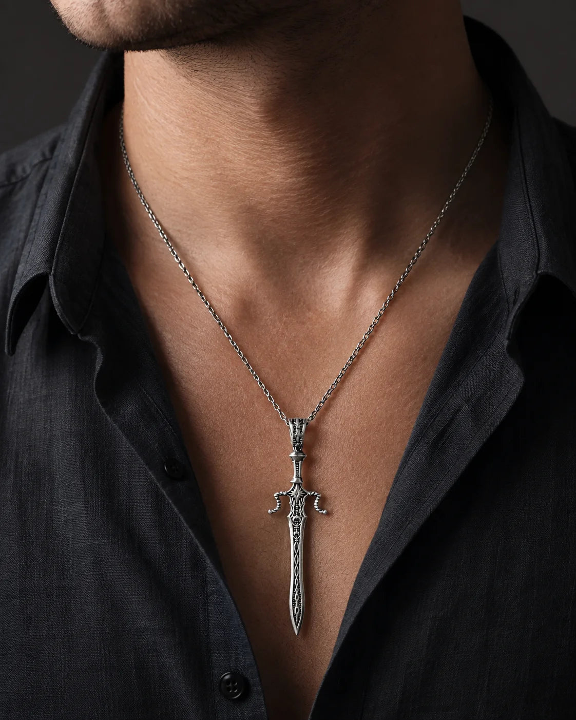 Medieval-Style Ornate Sword Pendant  Necklace Charmora Jewelry
