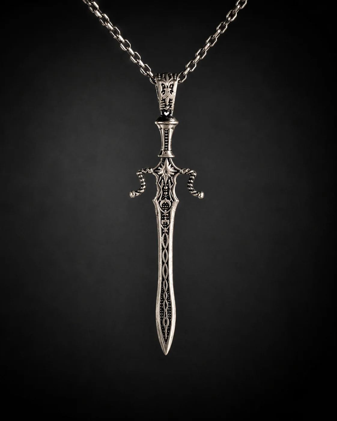 Medieval-Style Ornate Sword Pendant  Necklace Charmora Jewelry