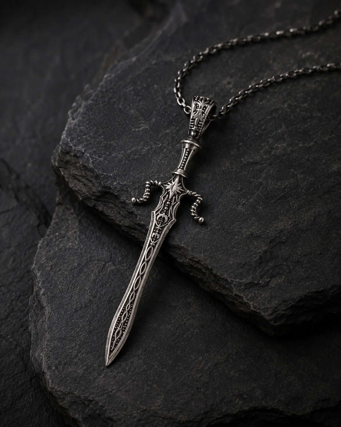 Medieval-Style Ornate Sword Pendant  Necklace Charmora Jewelry