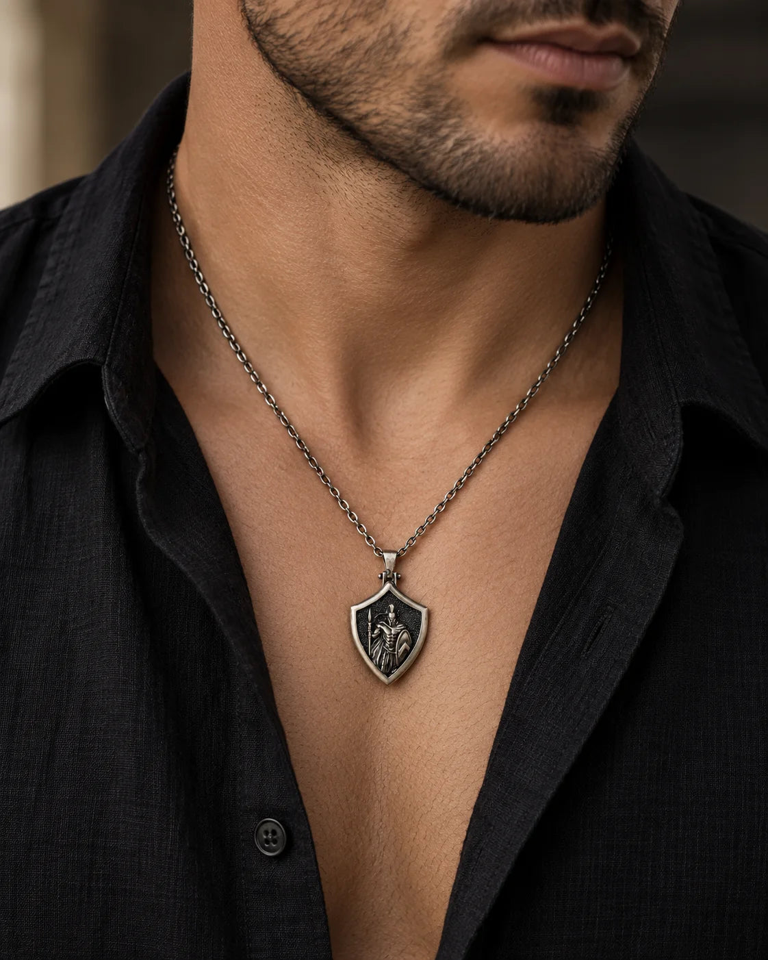 Spartan Warrior Shield Necklace  Necklace Charmora Jewelry