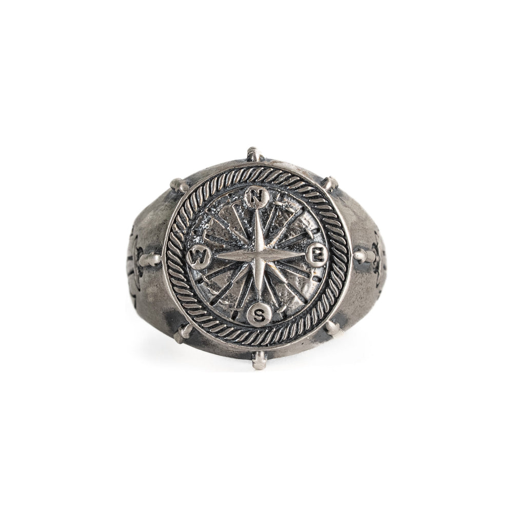 Navigational Compass Motif Signet Ring  Ring  Charmora Jewelry