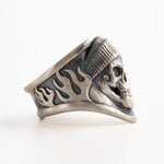 Beanie Skull Flame Relief Motif Ring  Ring  Charmora Jewelry