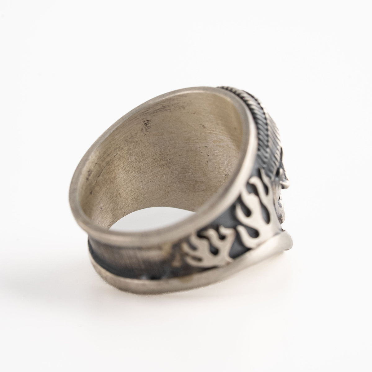 Beanie Skull Flame Relief Motif Ring  Ring  Charmora Jewelry