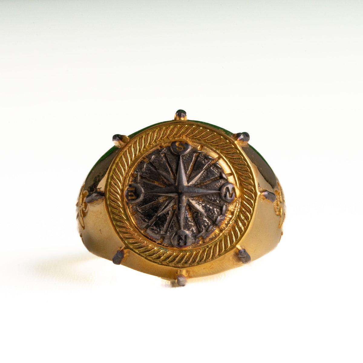Navigational Compass Motif Signet Ring  Ring  Charmora Jewelry