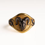 Sculpted Ram Head Motif Signet Ring  Ring  Charmora Jewelry