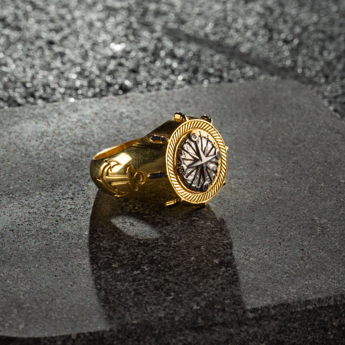 Navigational Compass Motif Signet Ring  Ring  Charmora Jewelry