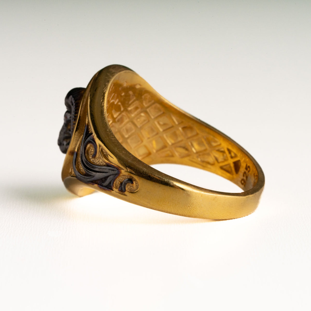 Sculpted Ram Head Motif Signet Ring  Ring  Charmora Jewelry