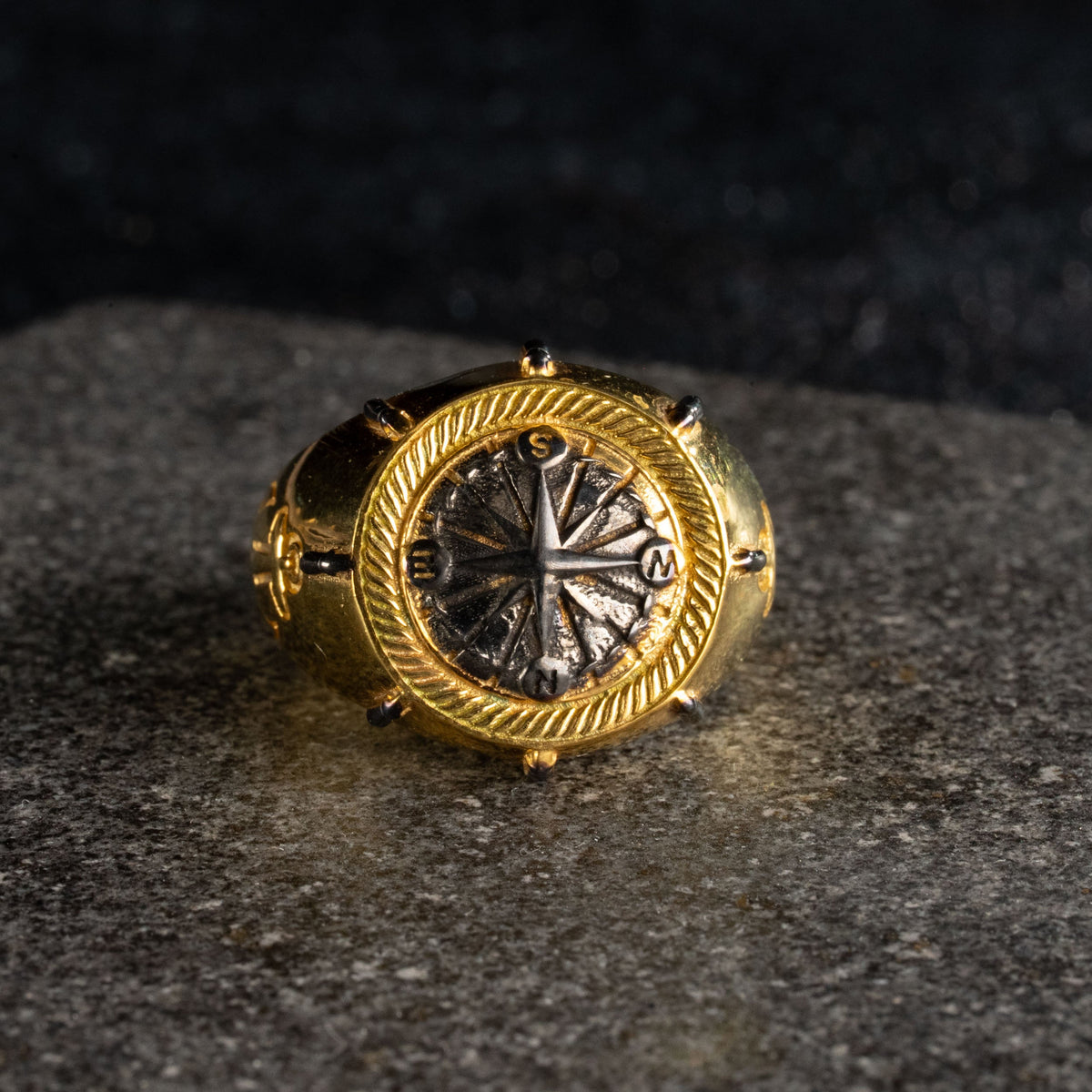 Navigational Compass Motif Signet Ring  Ring  Charmora Jewelry