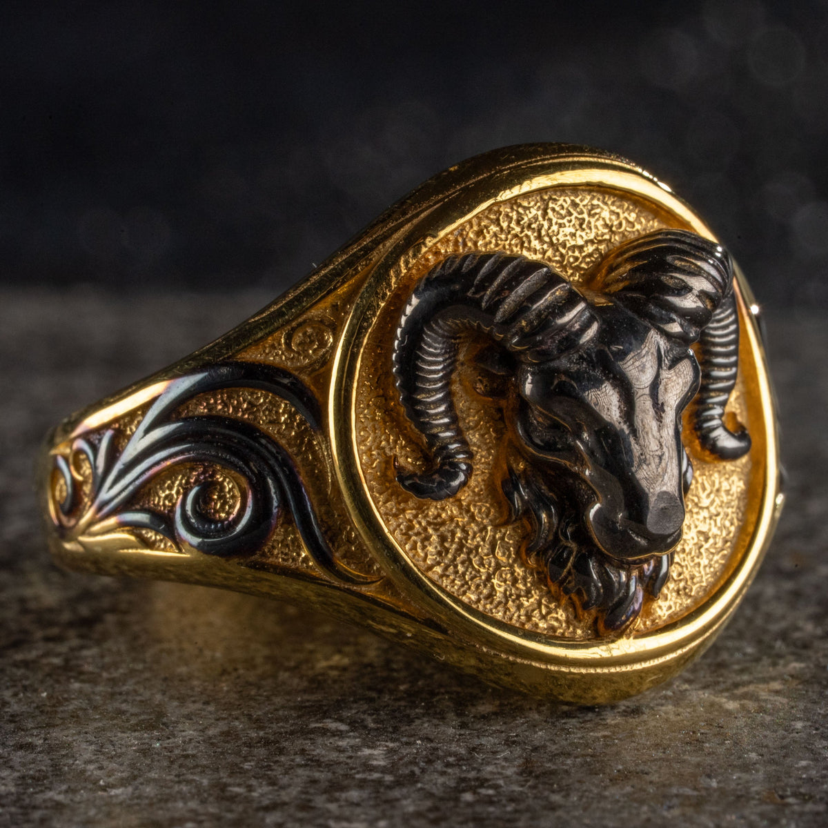 Sculpted Ram Head Motif Signet Ring  Ring  Charmora Jewelry