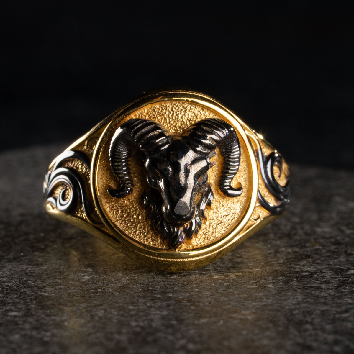 Sculpted Ram Head Motif Signet Ring  Ring  Charmora Jewelry