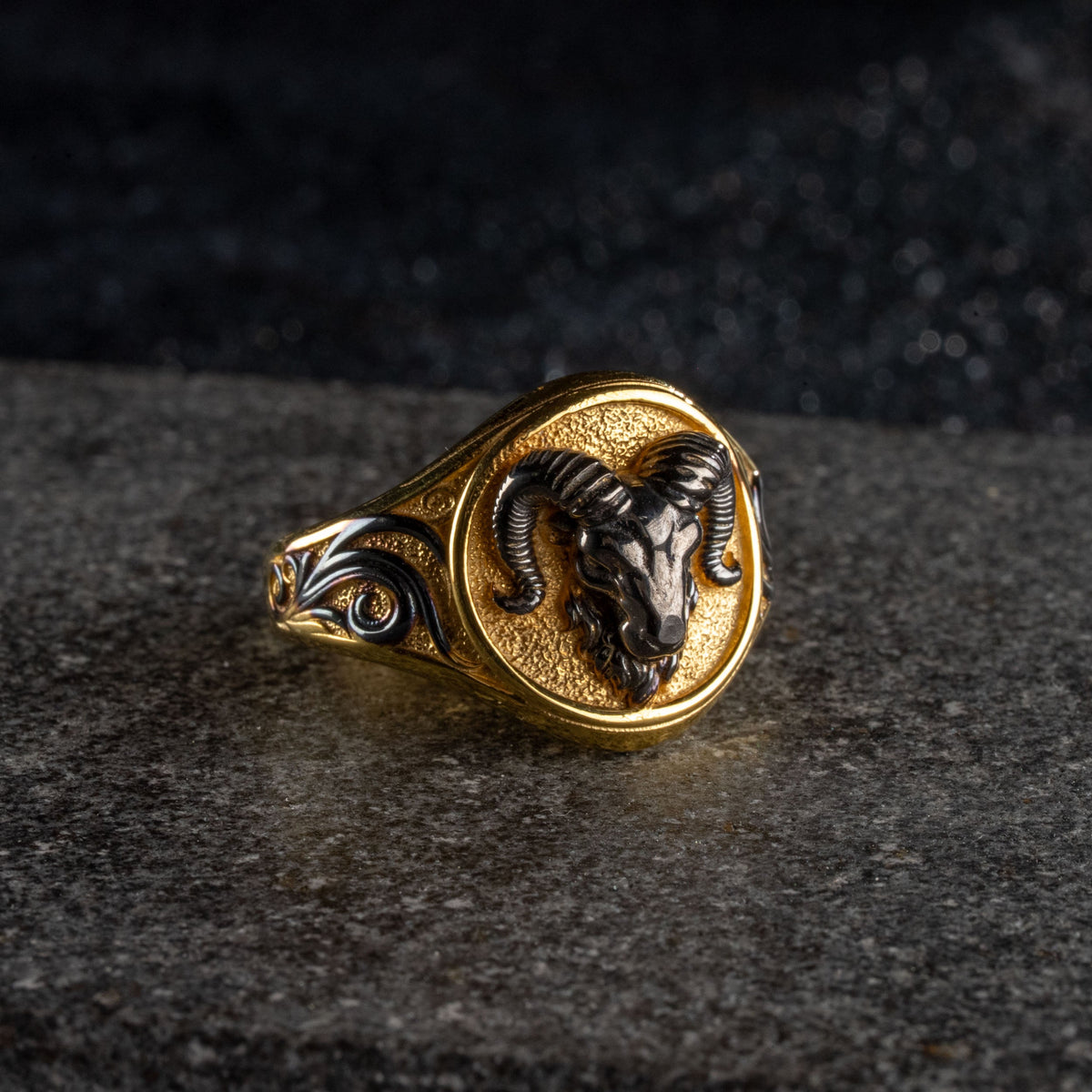 Sculpted Ram Head Motif Signet Ring  Ring  Charmora Jewelry
