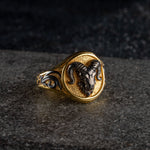 Sculpted Ram Head Motif Signet Ring  Ring  Charmora Jewelry