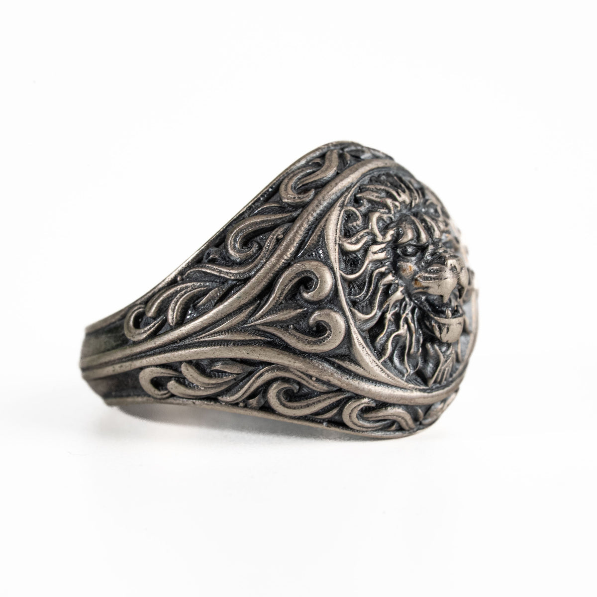 Sculpted Lion Head Signet Ring  Ring  Charmora Jewelry