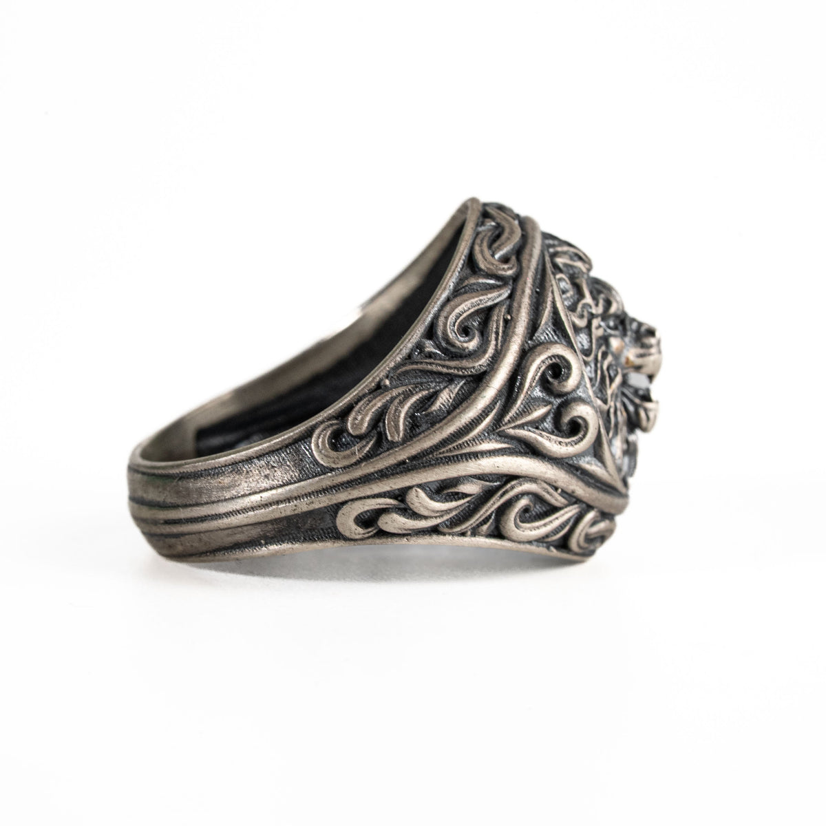 Sculpted Lion Head Signet Ring  Ring  Charmora Jewelry