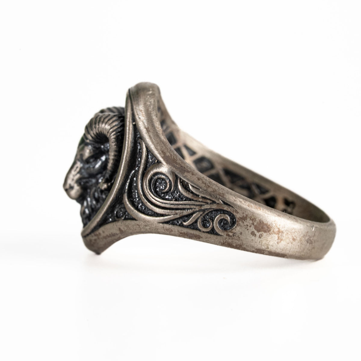 Sculpted Ram Head Motif Signet Ring  Ring  Charmora Jewelry