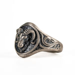 Sculpted Ram Head Motif Signet Ring  Ring  Charmora Jewelry