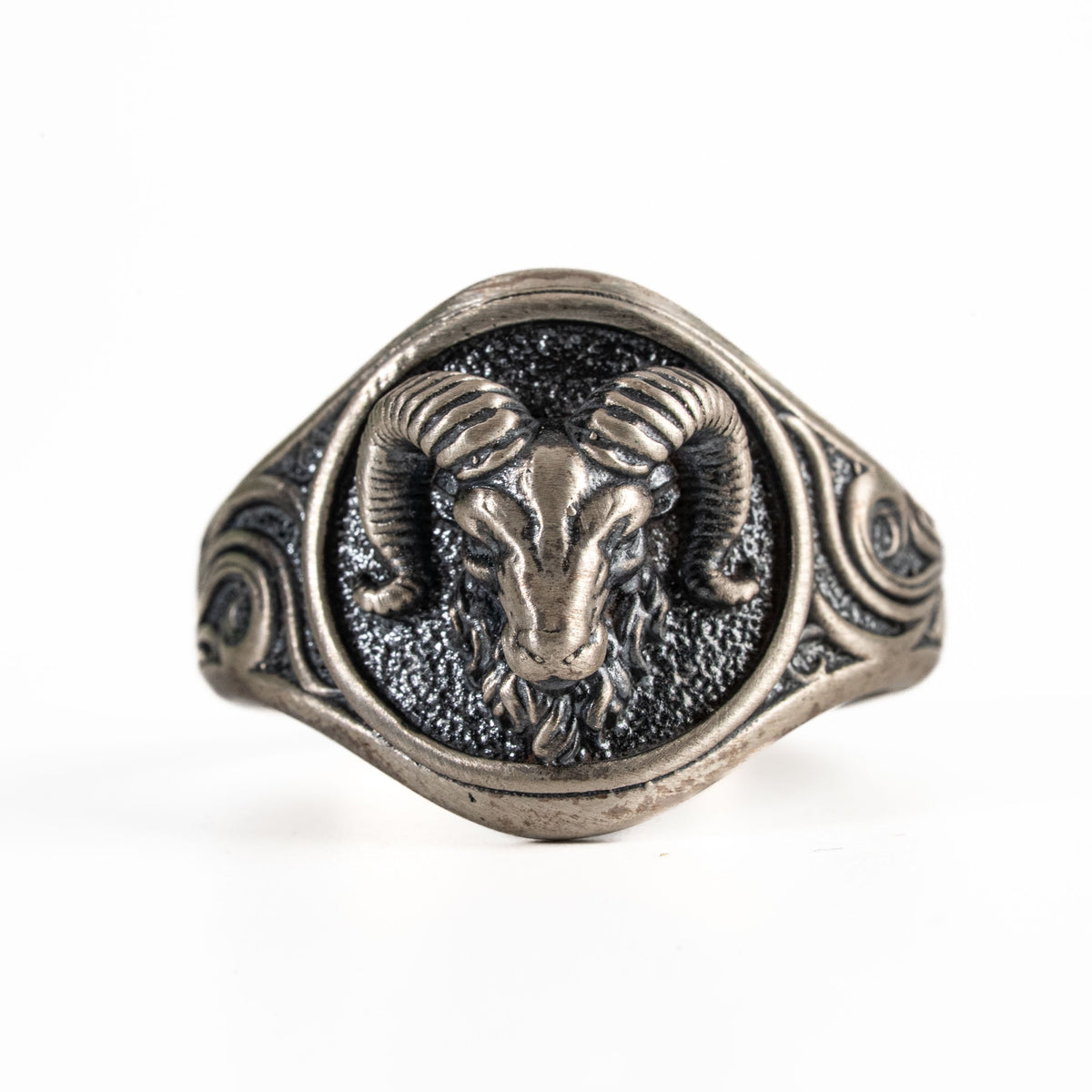 Sculpted Ram Head Motif Signet Ring  Ring  Charmora Jewelry