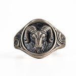 Sculpted Ram Head Motif Signet Ring  Ring  Charmora Jewelry