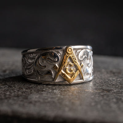 Masonic Relief Motif Band Ring  Ring  Charmora Jewelry