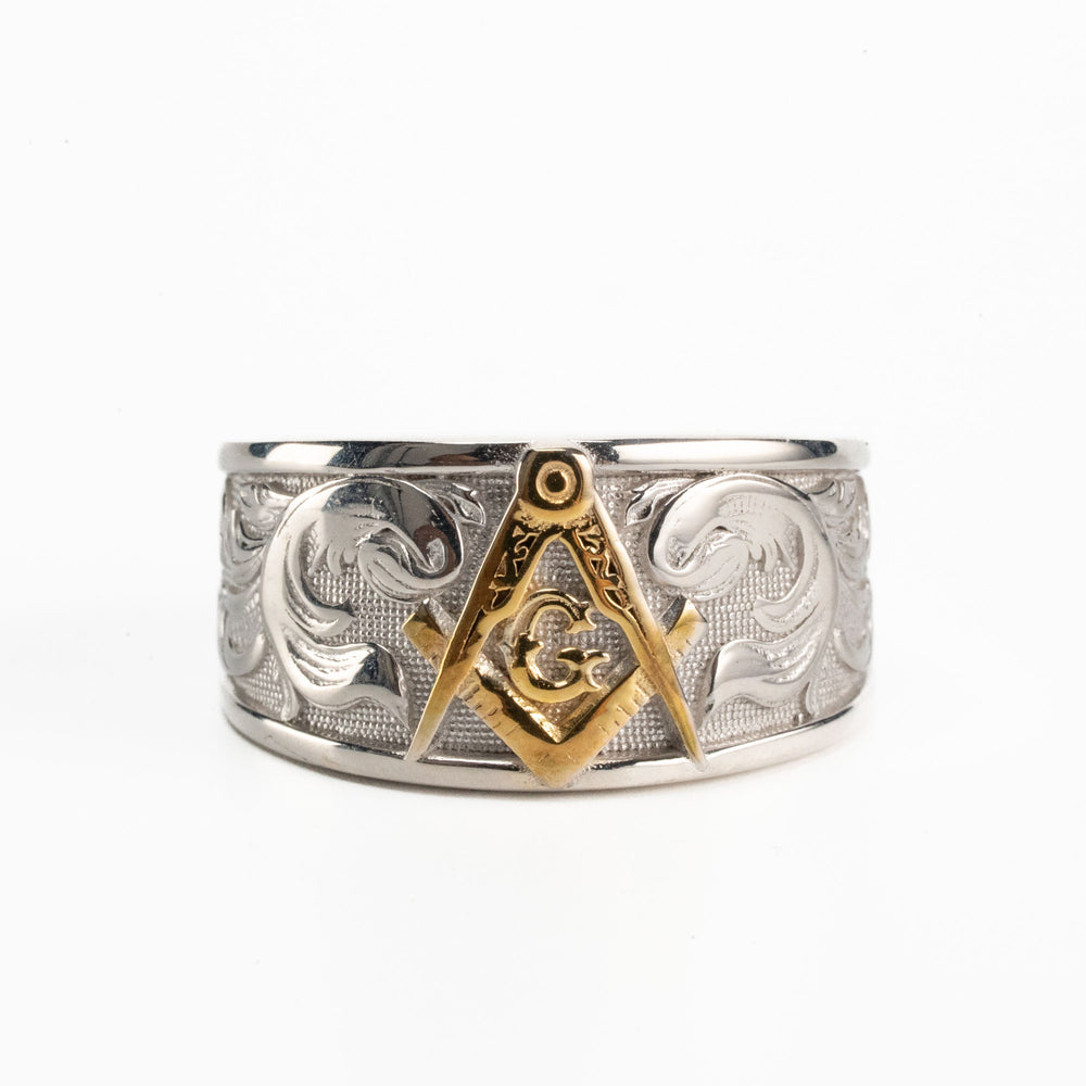 Masonic Relief Motif Band Ring  Ring  Charmora Jewelry