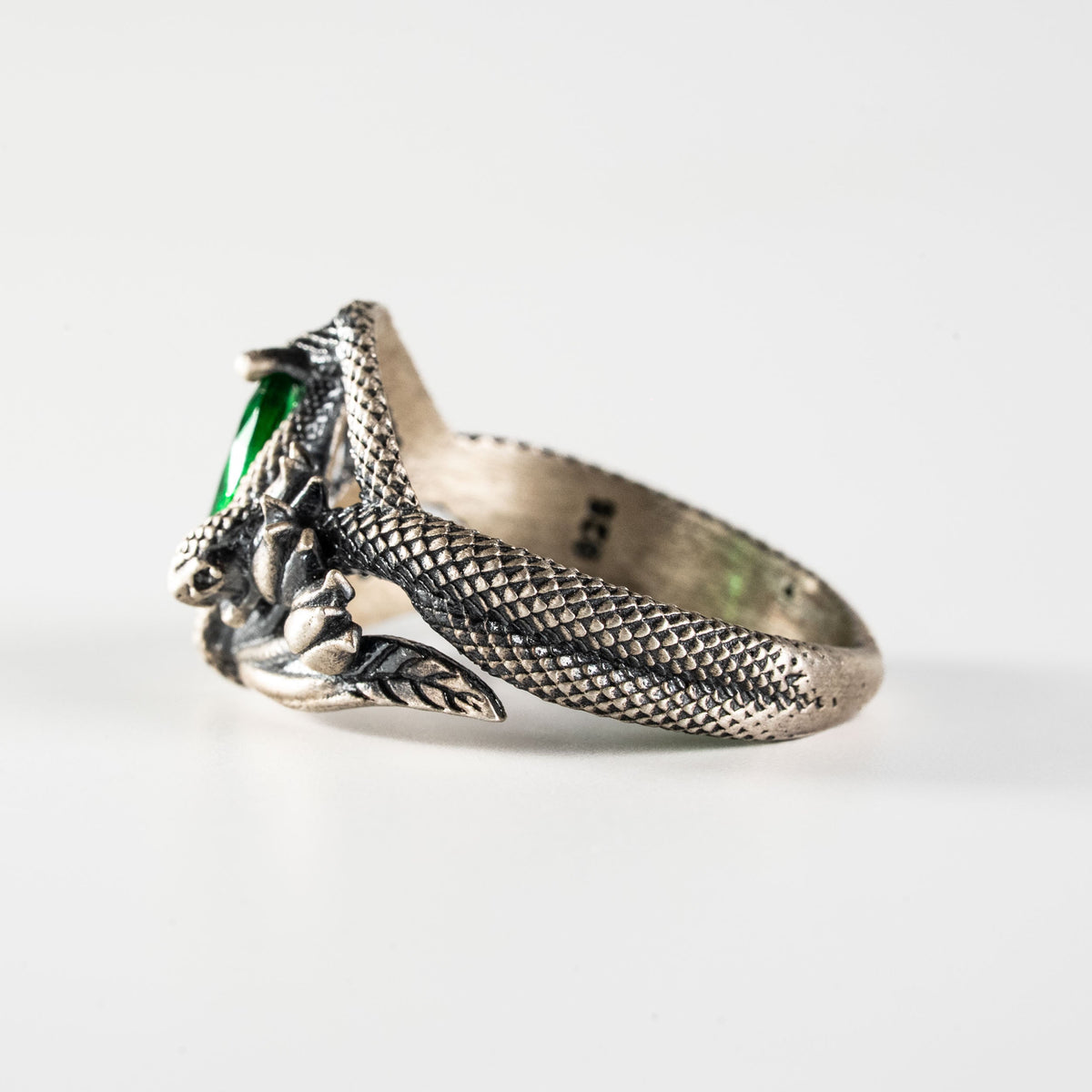 Green Eye Serpent Relief Motif Ring  Ring  Charmora Jewelry