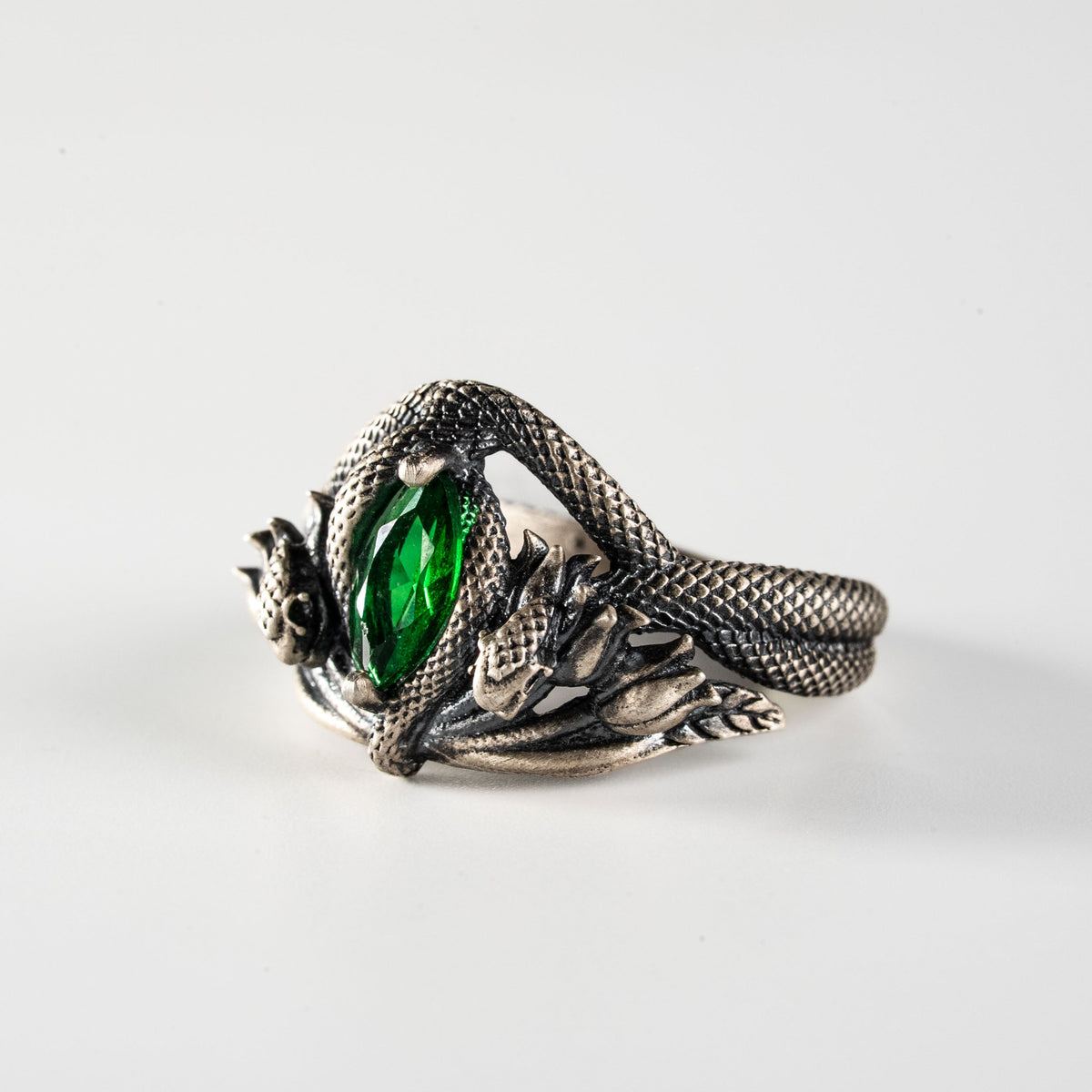 Green Eye Serpent Relief Motif Ring  Ring  Charmora Jewelry