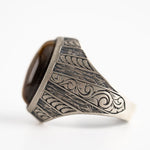 Tiger's Eye Floral Relief Motif Signet Ring  Ring  Charmora Jewelry