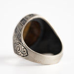 Tiger's Eye Floral Relief Motif Signet Ring  Ring  Charmora Jewelry